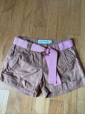 Mini Boden Tan Shorts with Pink Belt